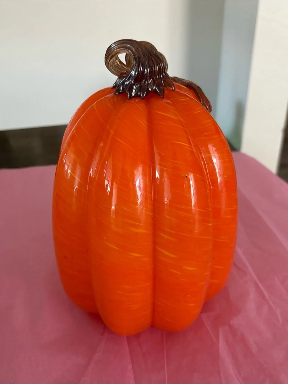 Handblown Glass Oranges Pumpkin Brown Stem